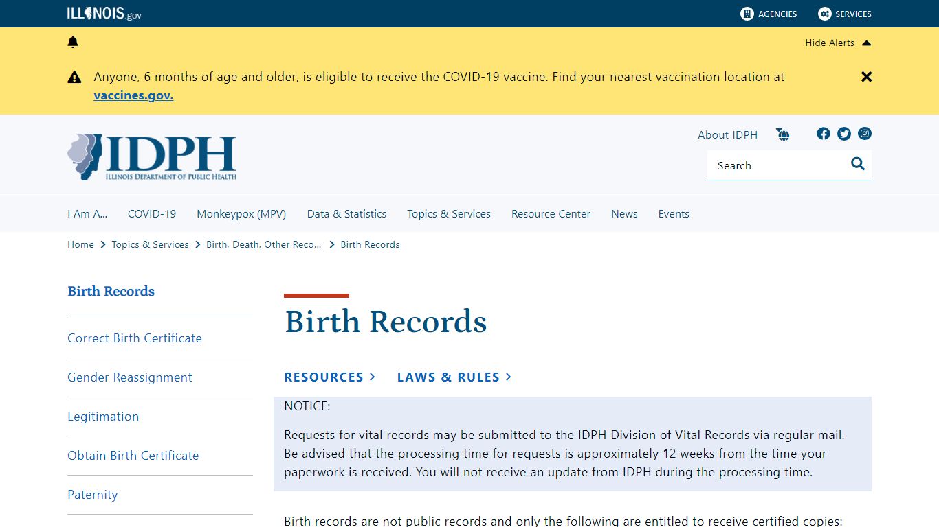 Birth Records - Illinois